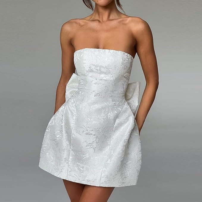 Sexy Bow Strapless Short Dress Women