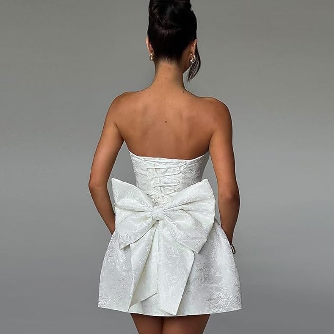 Sexy Bow Strapless Short Dress Women