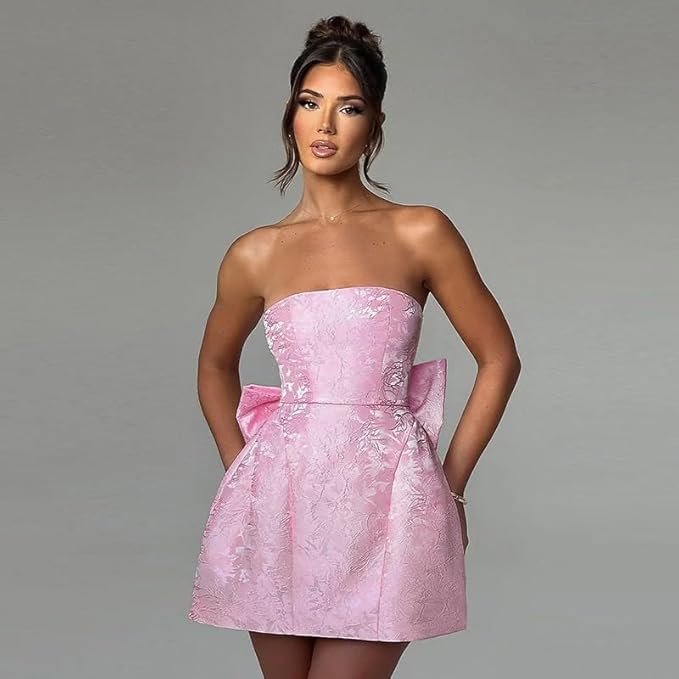Sexy Bow Strapless Short Dress Women