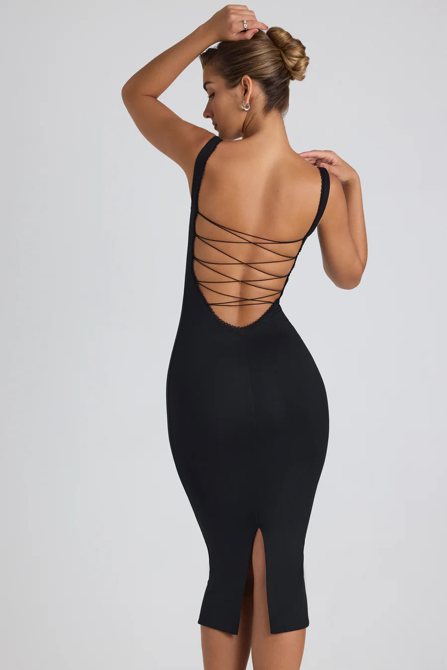 Black Modal Lace Trim Midi Dress